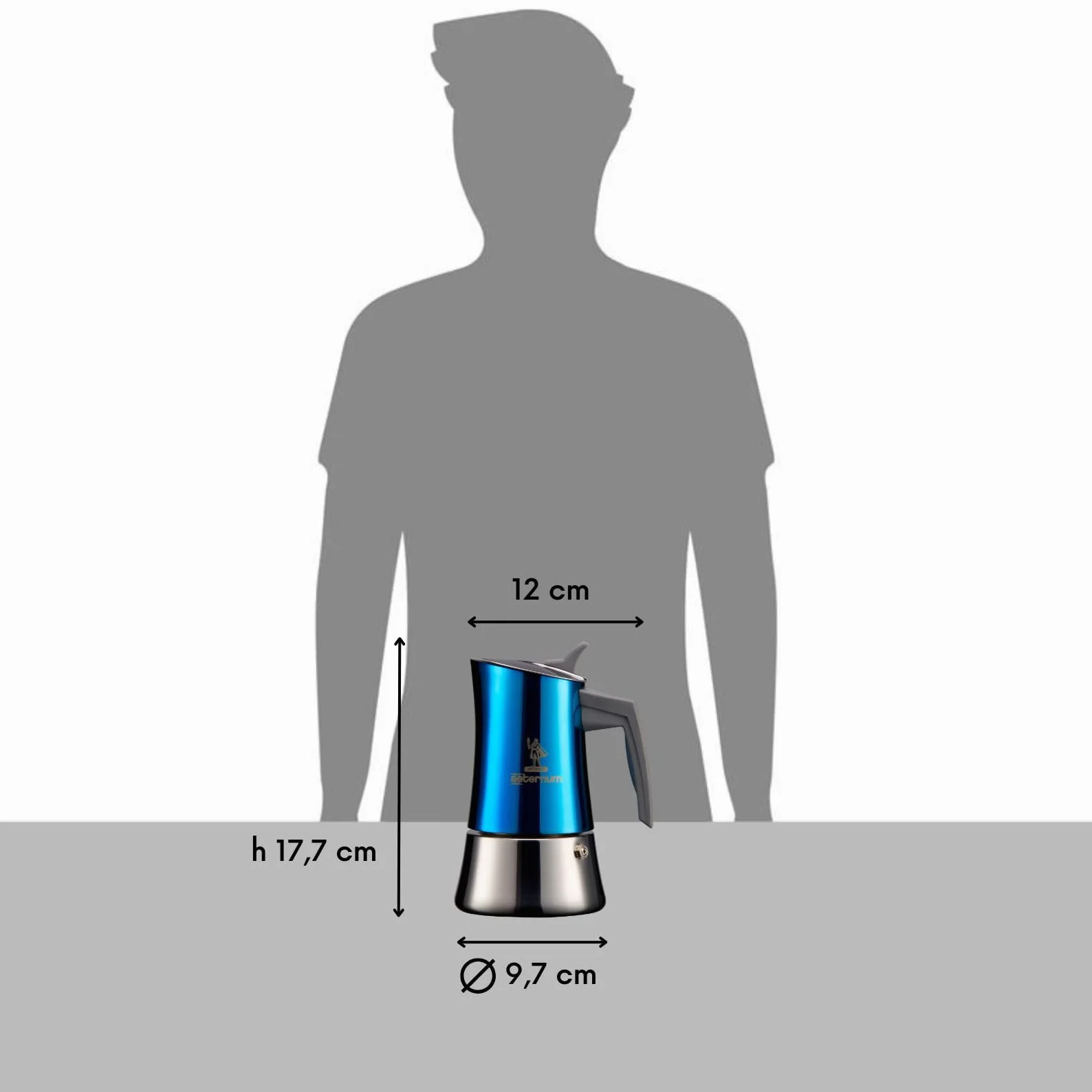 Aeternum, La Divina Re Inox, Cafetera 4 Tazas, Apta para Inducción, Acero Inoxidable, Azul y Plata