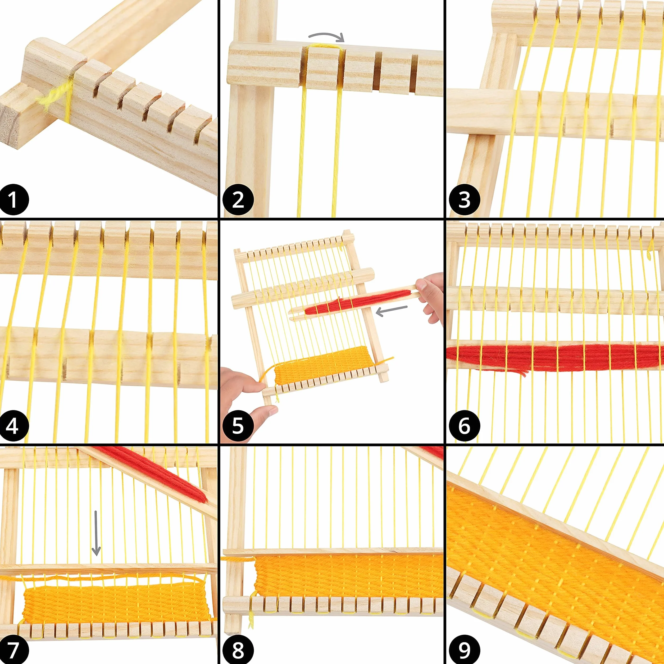 Telar de Madera 16,5 x 21,7 cm – Telar Marco Grande para Múltiples Manualidades Hilos Mixtos, Vara de Ajuste, Peine, Lanzadera e Hilo de Nailon – Kit para Principiantes