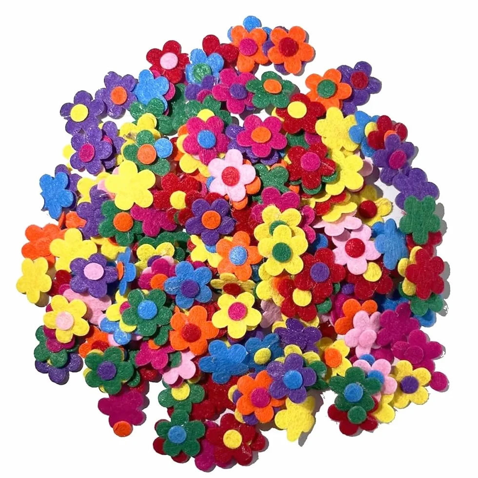 MSLSOZ 150 pétalos de fieltro, flores de fieltro coloridas, flores de cinco y ocho pétalos y mini flores, con 200 nanotapes de doble cara de 8 mm, adecuados para manualidades hechas a mano y