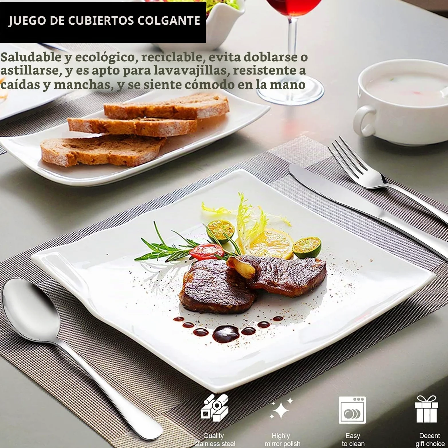 Juego de Cubiertos Colgantes de 24 Piezas, Acero Inoxidable con Soporte y Caja de Regalo, Para Hogar y Restaurantes