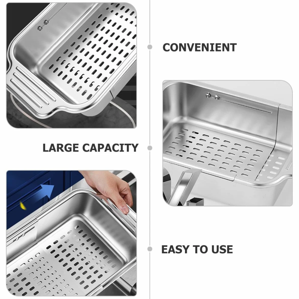 Colador Adecuado para Escurrir Pasta y Utensilios Fregadero Extensible de Fregadero Resistencia al Desgaste de Acero Inoxidable 304 y Filtrado de Agua para Cocina