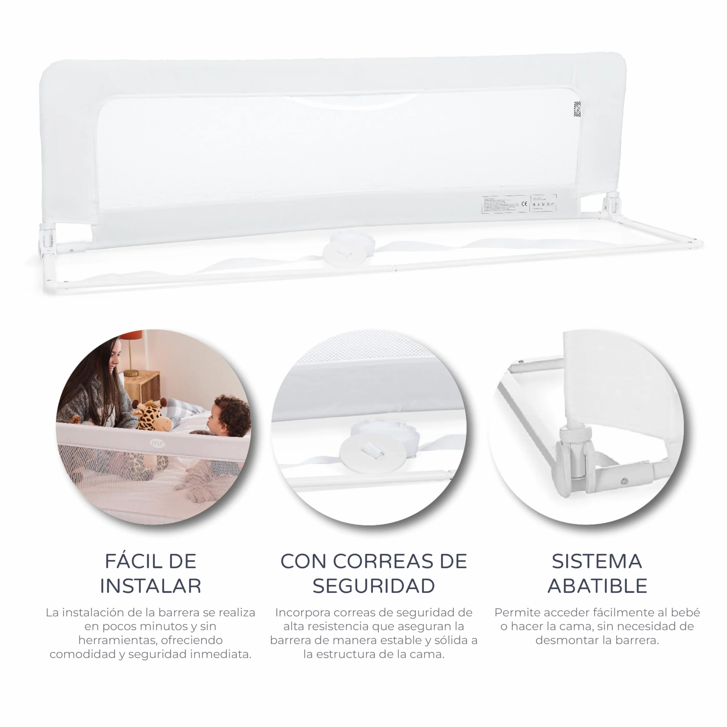 BabyWorld Barrera Básica Barandilla de Seguridad para Cama Infantil Plegable 150 cm