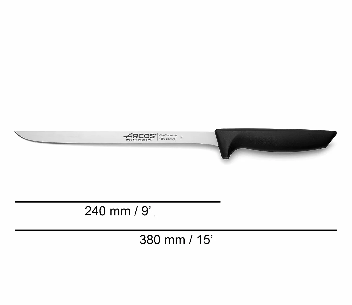Arcos Serie Niza, Cuchillo Jamonero Flexible, Hoja de 240 mm, Mango Color Negro