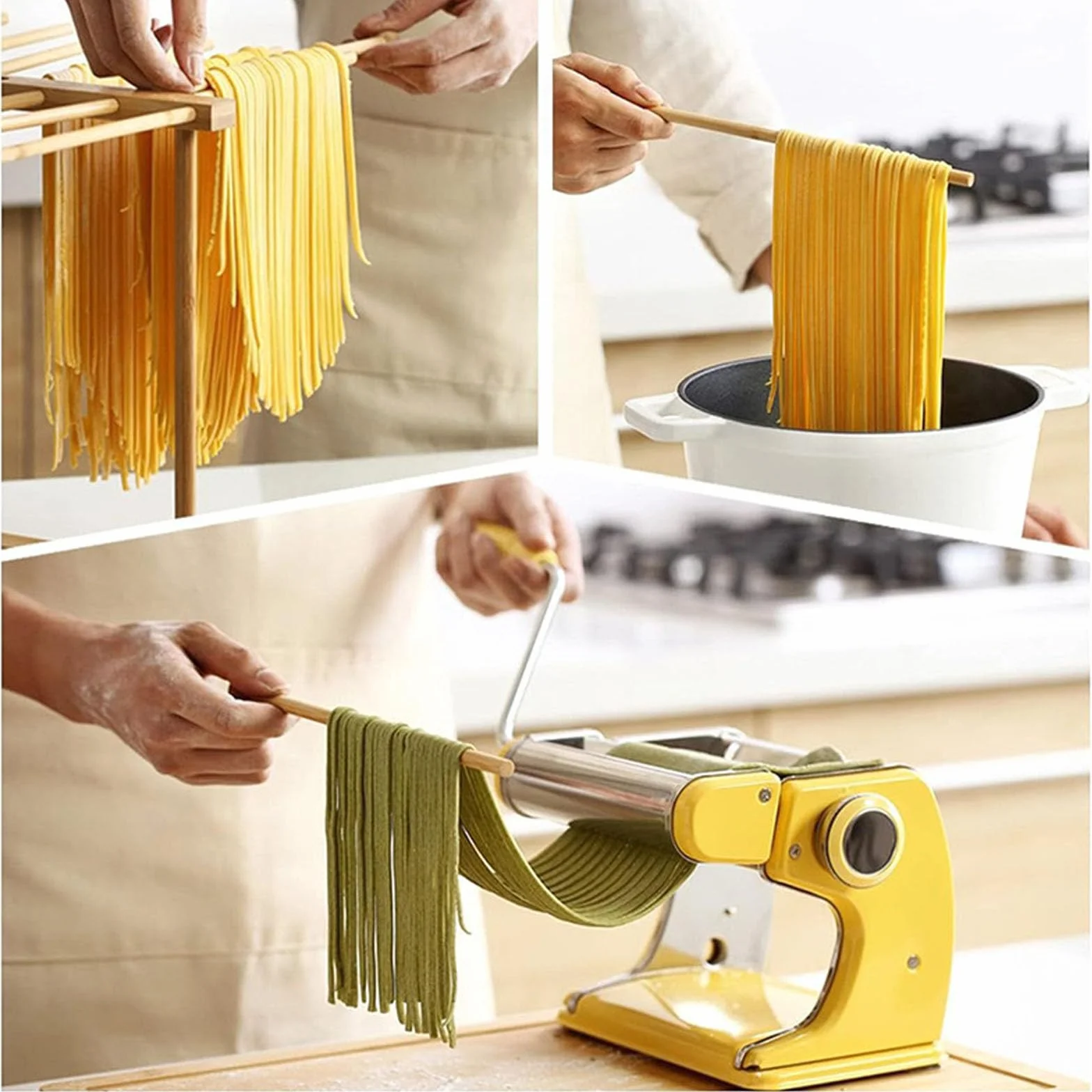 Secador de fideos, 12 barras, soporte para pasta de madera, estante para pasta, soporte para pasta para secar, secadora de espaguetis, ahorra espacio, reutilizable