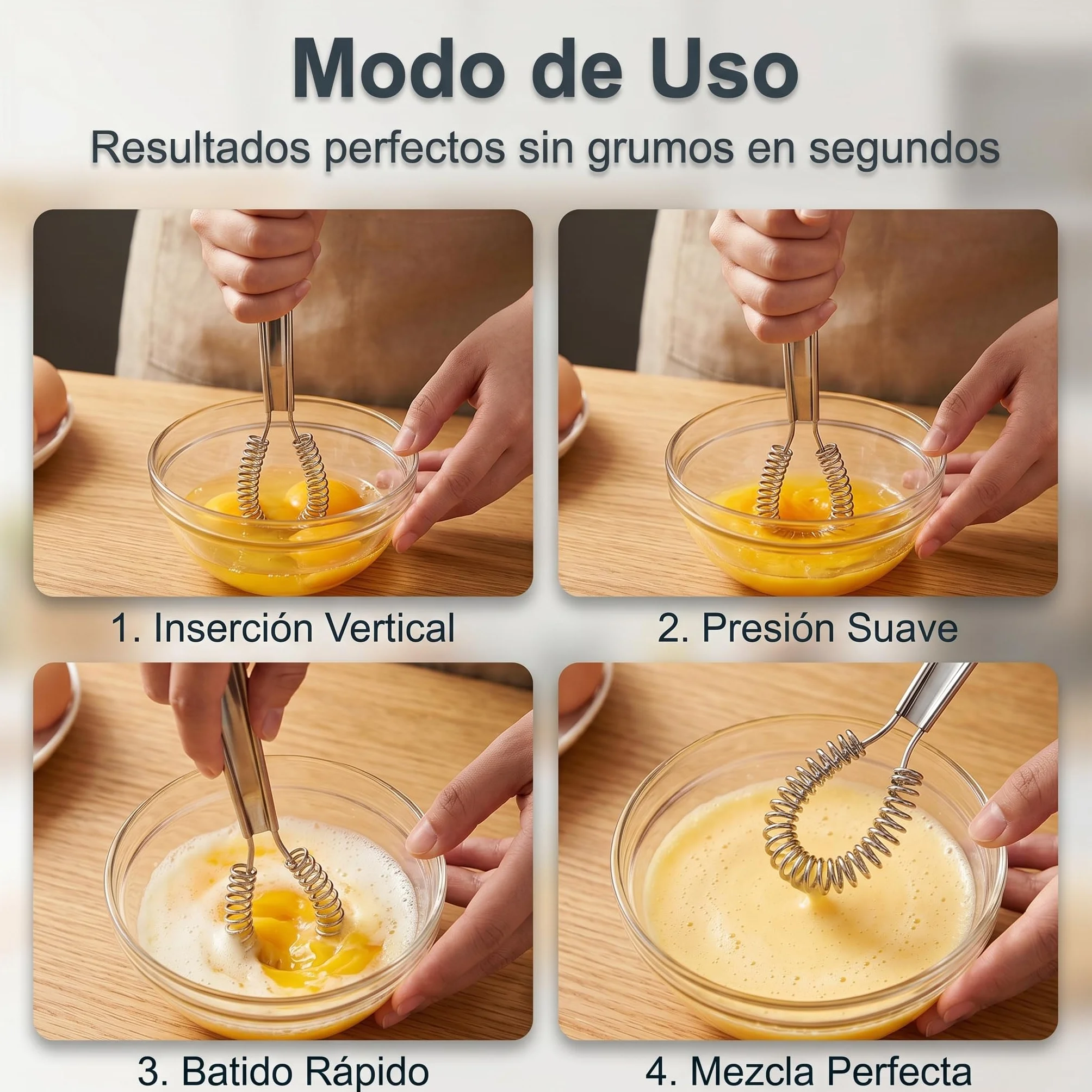 Conjunto de 2 Batidores de Cocina de Acero Inoxidable, Batidora de Mano Pequeña de Acero Inoxidable para Salsas y Café, Mini Varillas Manuales de Resorte para Batir Huevos y Leche