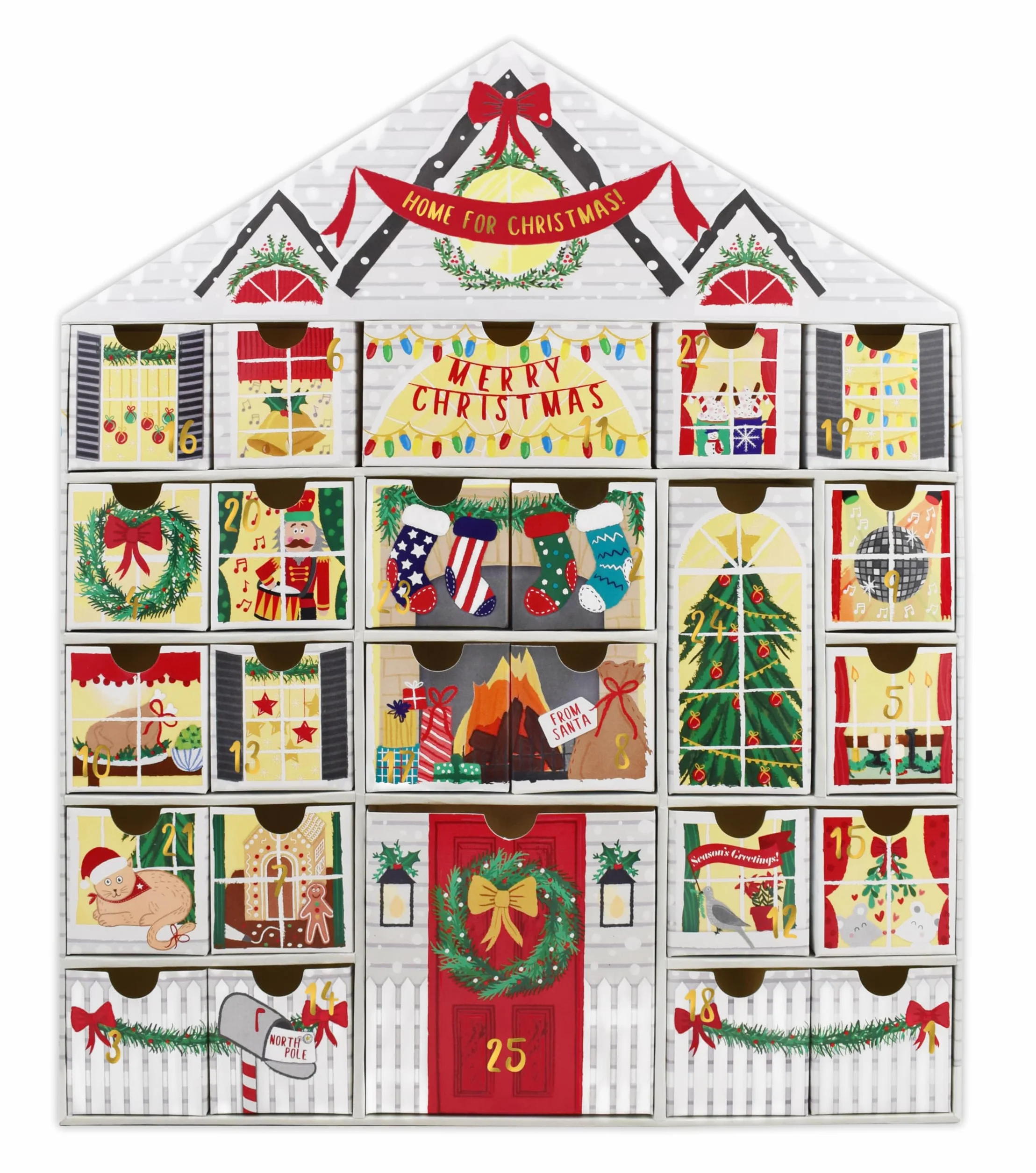 LoveVivid Calendario de Adviento de Navidad reutilizable, personalizable, relleno, 15.7 x 13.8 x 2.3 pulgadas, casa tradicional