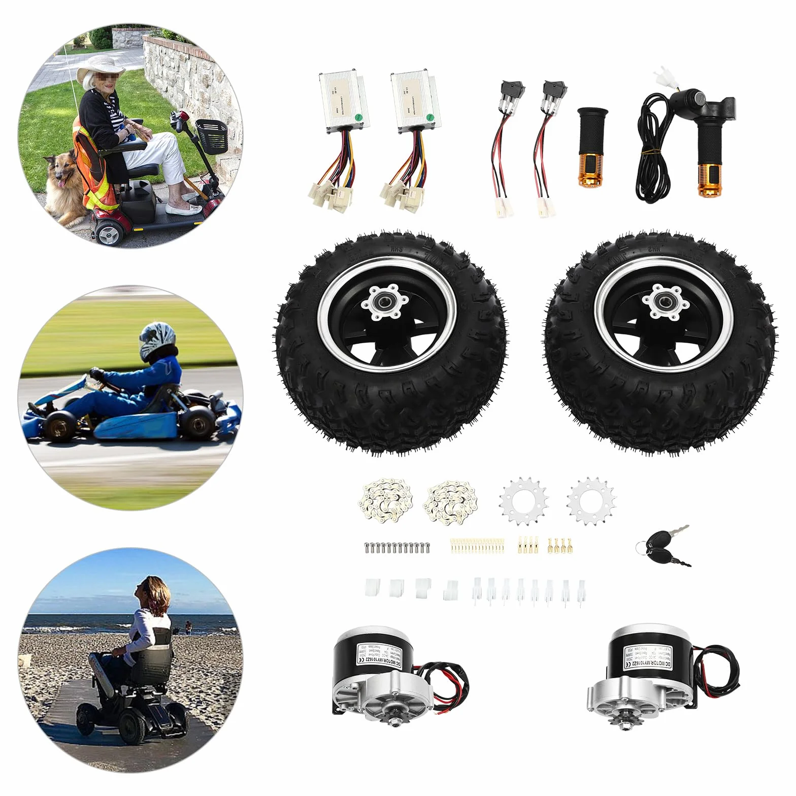 Kit de conversión de rueda neumática 250 W para scooter eléctrico, engranaje motor, 25 km/h, IP33, carga 150 kg