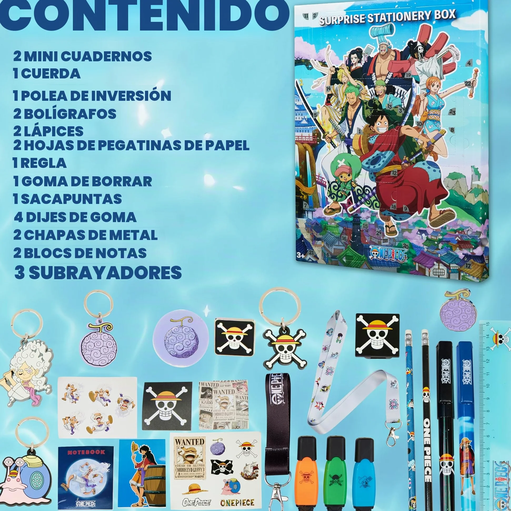 One Piece Calendario Adviento 2025 para Niños y Adolescentes, Material Escolar y Papeleria Bonita, Calendário Anime Cuenta Atrás para Navidad