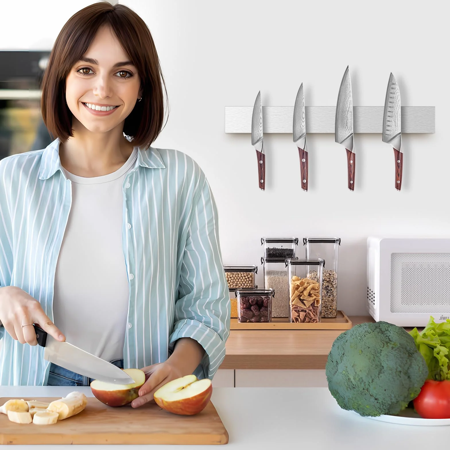 Portacuchillos Aimanté 30 cm, portacuchillos INOX, barra magnética para cuchillos, imán cuchillo de cocina sin taladrar, barra magnética para cuchillos y utensilios