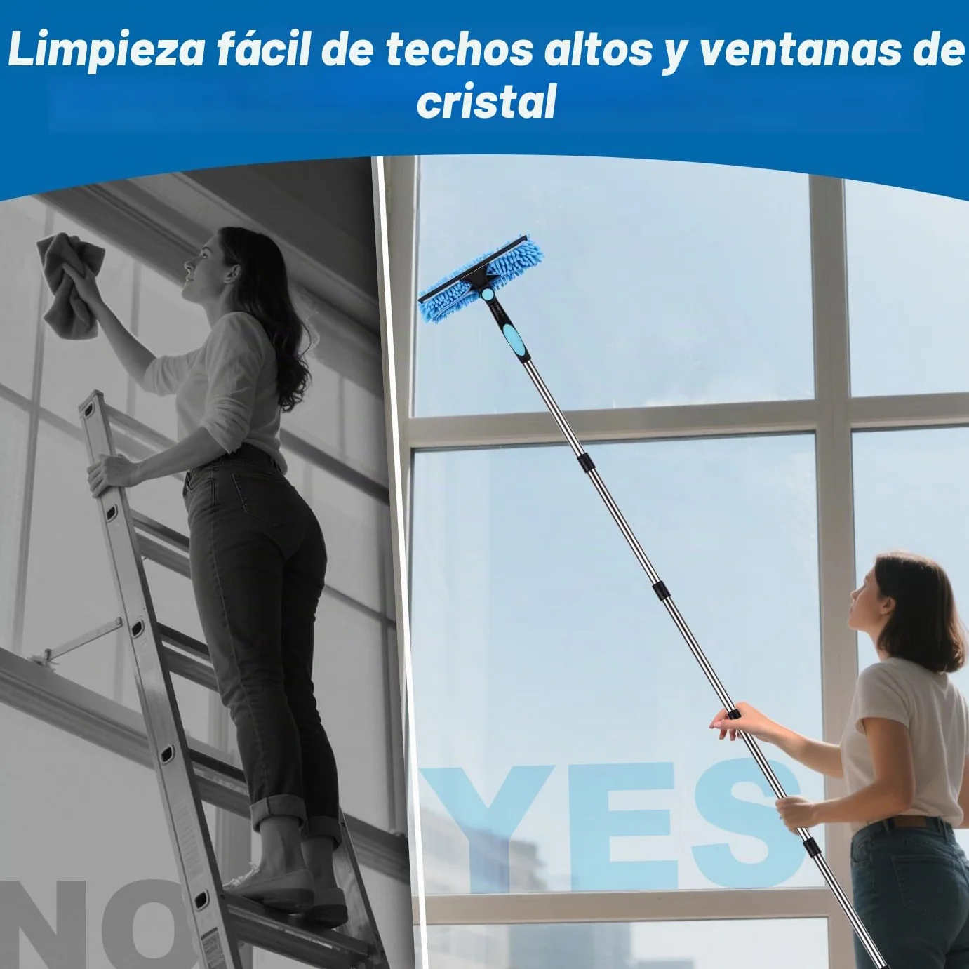 4.3m Limpiador de Ventanas Extensible, Equipo de Limpieza de Ventanas 2 en 1, Herramienta telescópica de Limpieza de Ventanas largas para Ventanas Altas de Vidrio de Coche, con 2 paños de