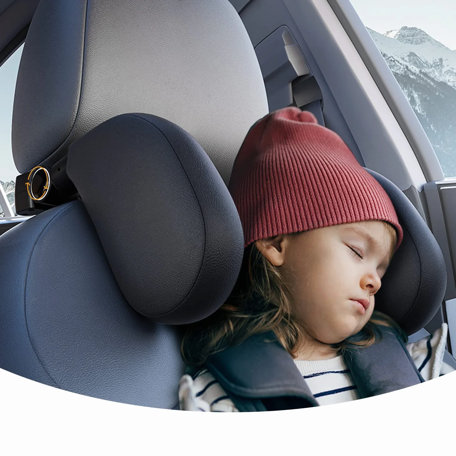 reposacabezas coche niño 1 minuto de montaje y desmontaje rápido Respaldo para la cabeza transpirable y suave Almohada lateral para dormir de viaje para adultos (negro)