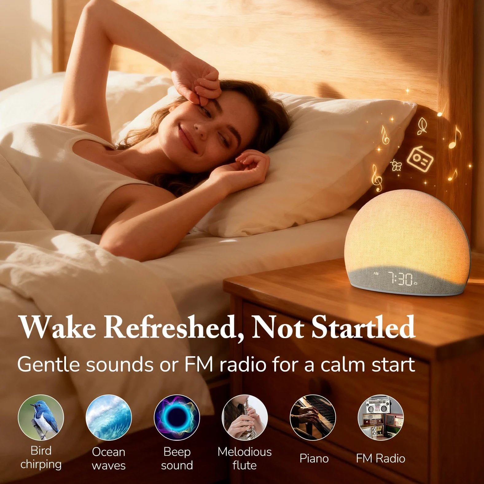 HOUSBAY Reloj Despertador Sunrise: Despierta naturalmente con luz de Amanecer, Radio FM y Altavoz Bluetooth, luz Nocturna Ajustable para Dormitorio