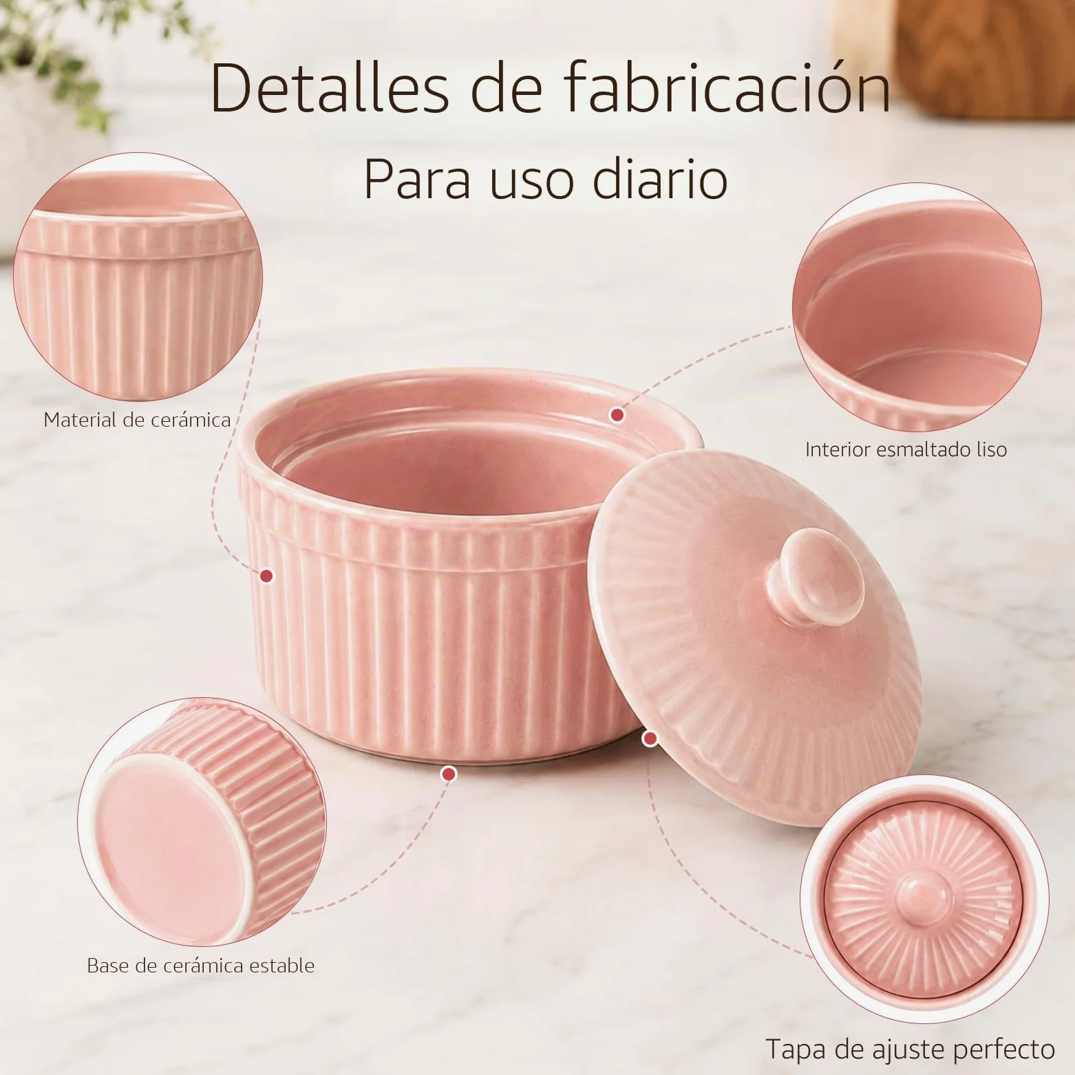 Meltset - Ramequines de 5.5 onzas con tapas, cuencos de cerámica aptos para horno, platos de porcelana para hornear soufflé, crema brulee, pastel de lava, postres de helado, aperitivos (juego de 5)