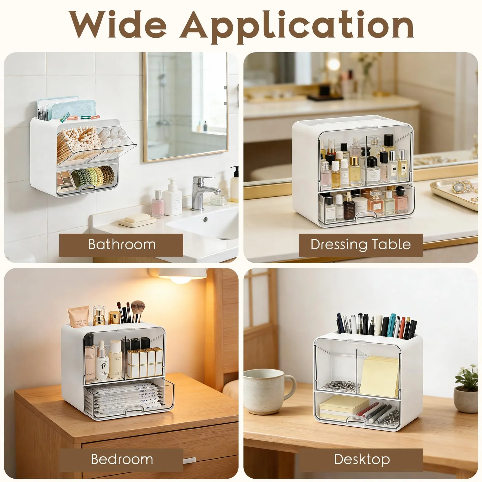 Qivine Organizador de Compresas, Caja para Guardar Tampones y Compresas con 4 Compartimentos, Dispensador de Almohadillas de Algodón con Tapa Transparente , para Baño, Tocador, Salón