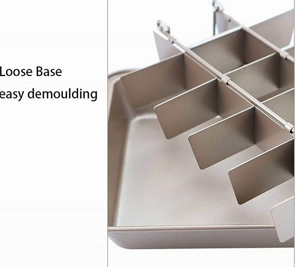 Moldes cuadrados para tartas de acero inoxidable con separadores extraíbles, aptos para horno de cocina