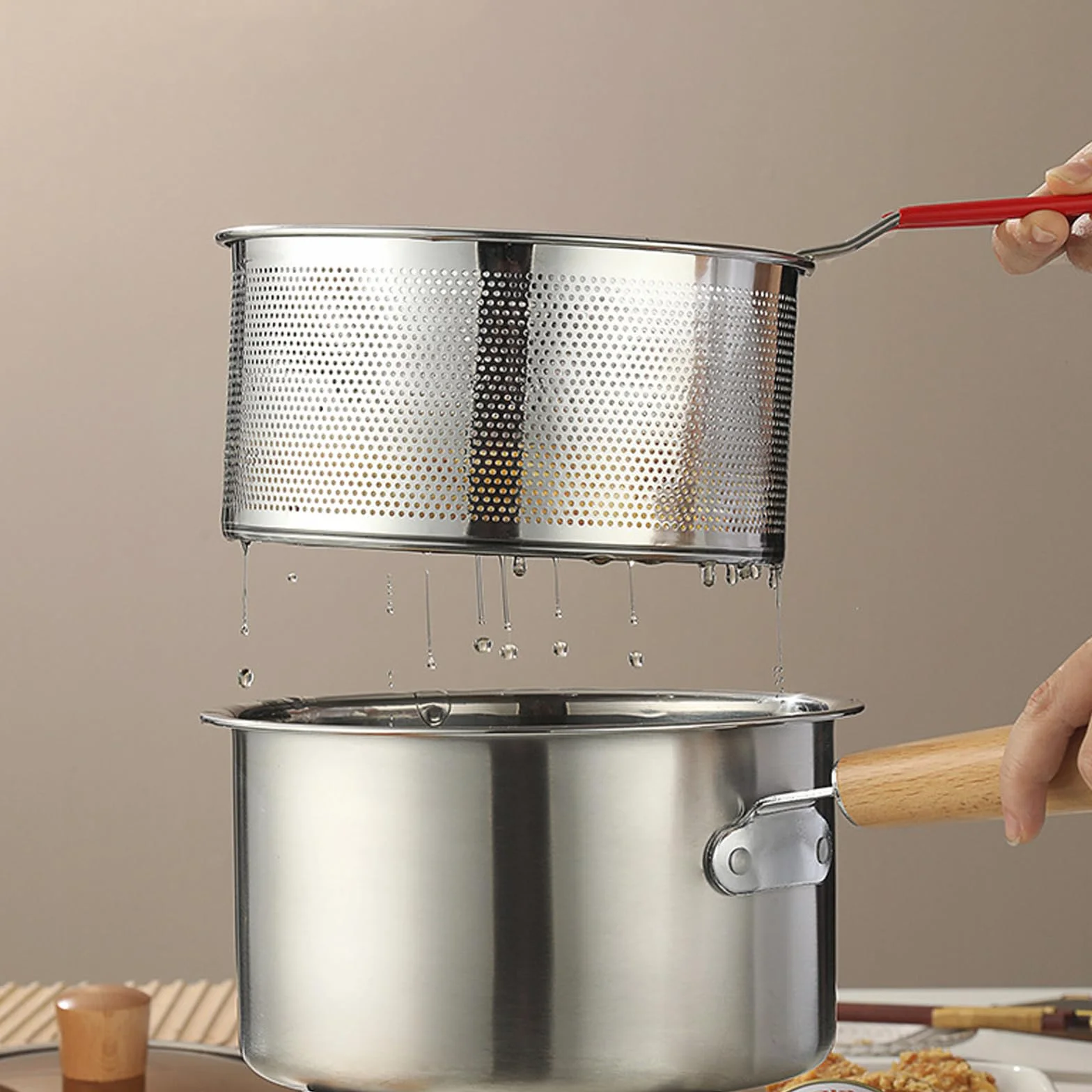 Set de coladores de cocina de acero inoxidable, 2 piezas, colador de pasta con asas desmontables, colador de metal para freidora, colador de cocina para lavar, escurrir, freír, cocinar, cocinar al