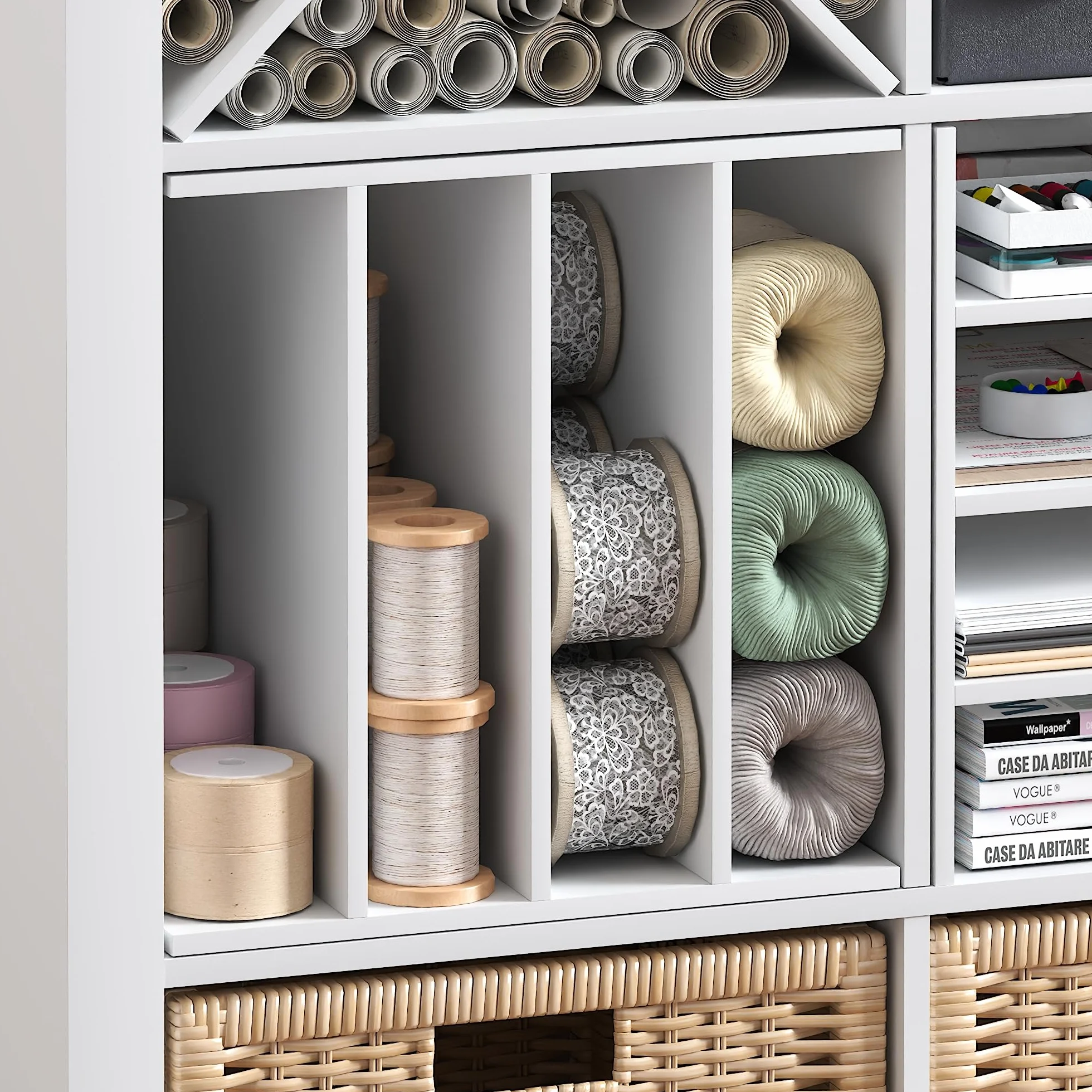 Furinno Cubicle Inserto para Cubo, Organizador de Cubos de 3 estantes, Accesorio de repisa de 3 Niveles, Compatible con Furinno Triple Thick Cubes y IKEA Kallax, Blanco