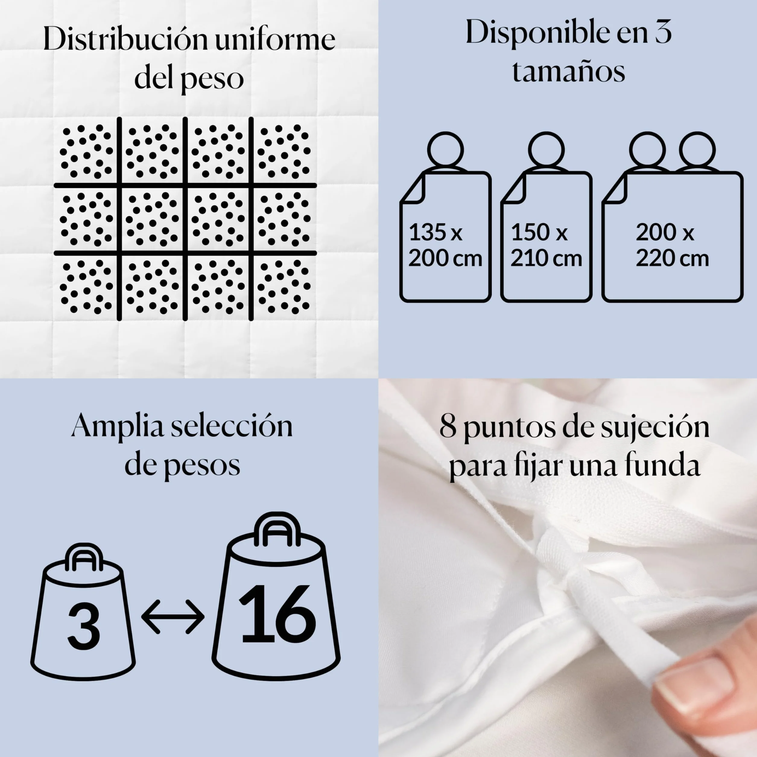 CURA Pearl Classic Weighted Blanket 150x210 7kg - Manta antiestres - Mantas Pesada para un sueño Profundo y un Mejor Descanso - Couverture con Peso 100% de algodón - Manta para la ansiedad