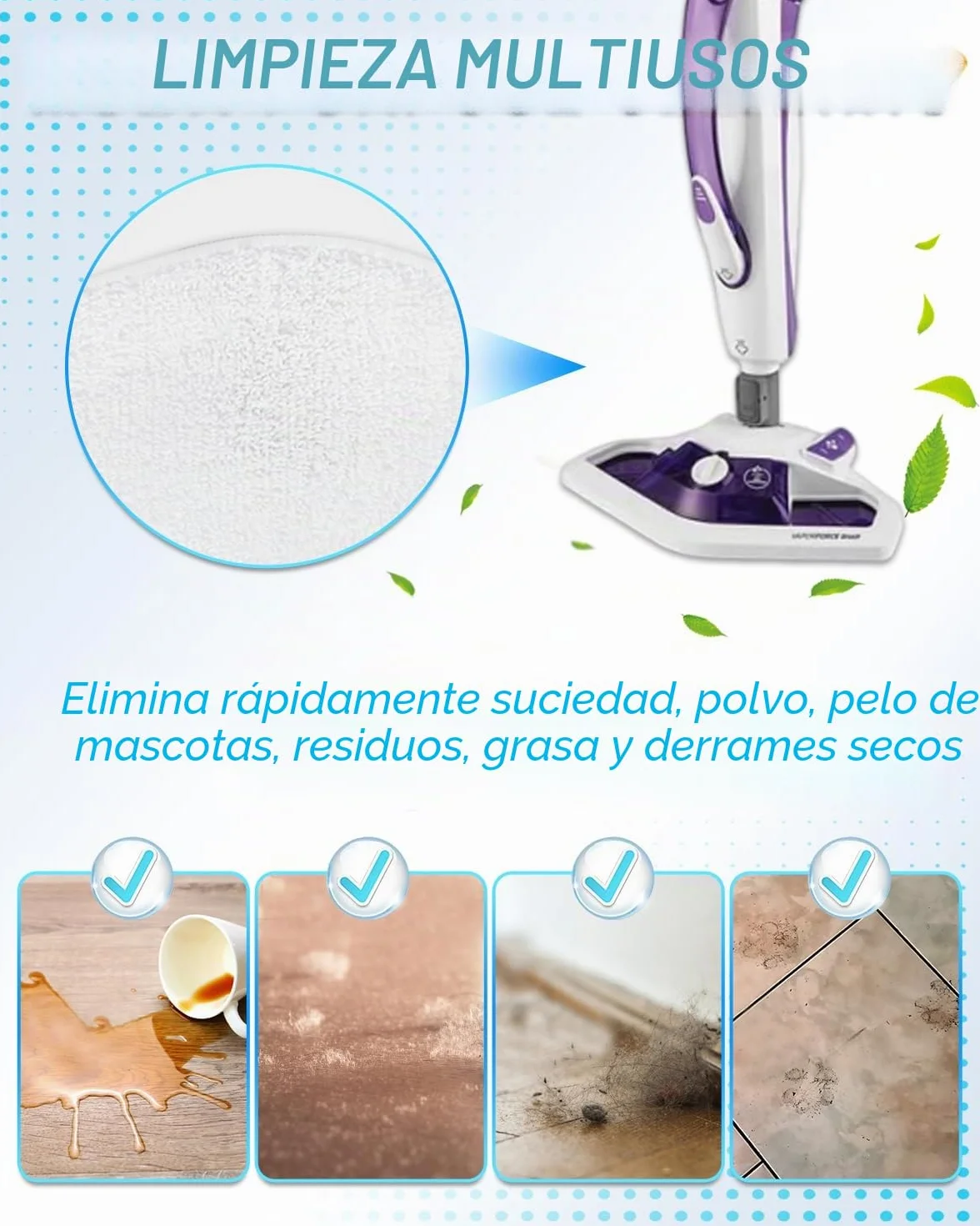 KEEPOW 5 Paños para Polti Vaporetto SV440 Double, Vaporetto Smart 120, Smart 100 T, SV450, SV460, Paños de Microfibra Lavables Compatible con Polti PAEU0332 para Todo Tipo de Superficies