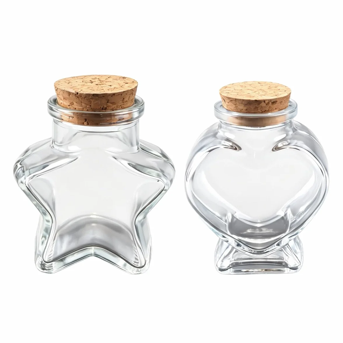 Huba 2 tarros decorativos en forma de corazón, pequeñas botellas de cristal decorativas con tapa de corcho para manualidades, decoración