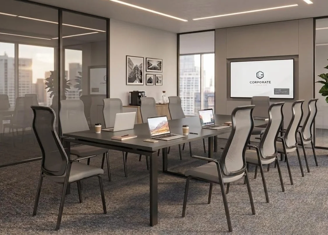 OFILIKE. Mesa de Reuniones y Conferencias para Oficina - Mesa de Juntas Grande con Estructura Metálica Negra y 2 Tableros - Mesa para Sala de Reuniones, Empresas y Negocios (Gris grafito, 240x100)