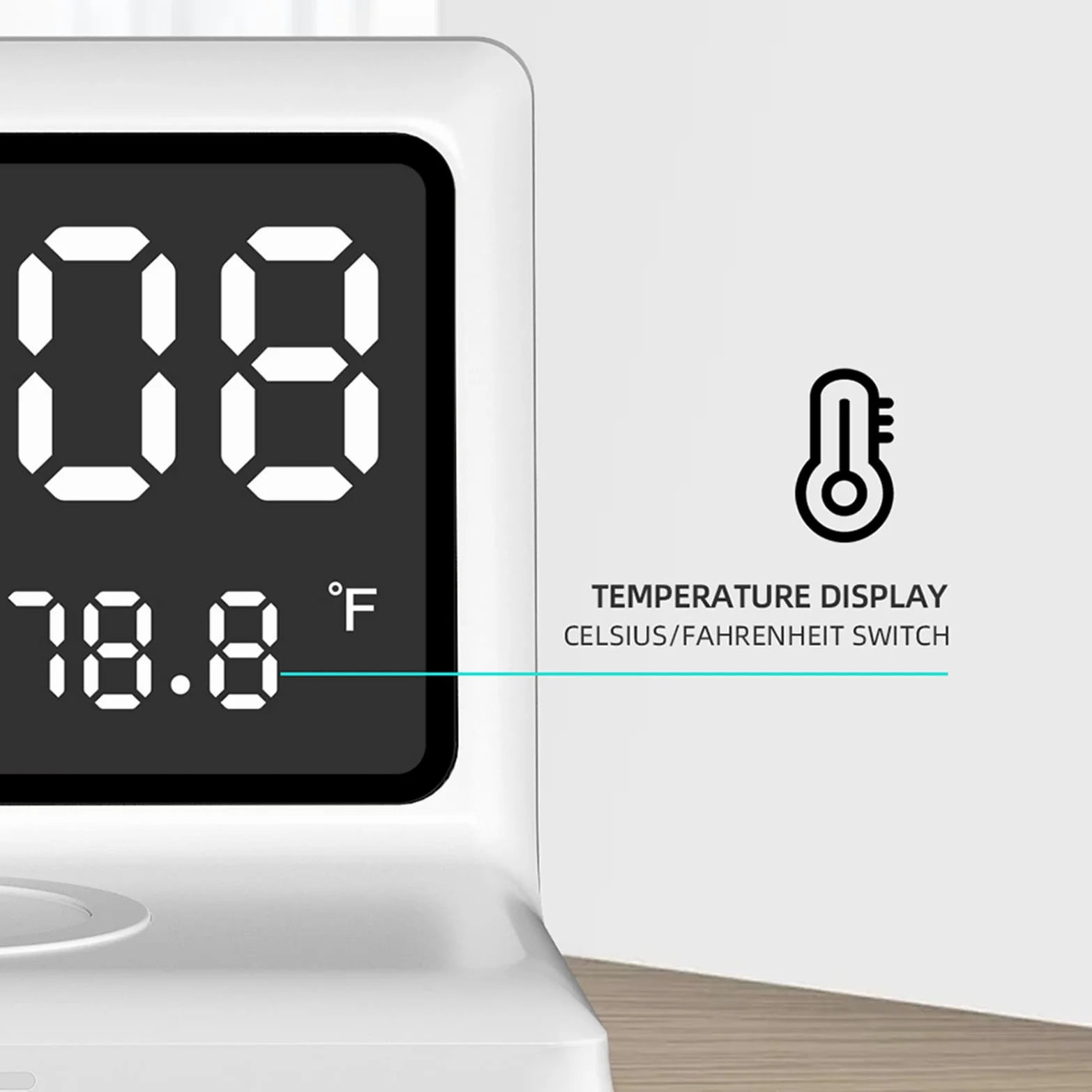 Reloj Despertador, Cargador Inalámbrico Rápido Espejo Reloj Despertador LED Digital Teléfono Soporte de Carga Inalámbrico Calendarios Perpetuos Termómetro para iOS para Xiaomi,Blanco