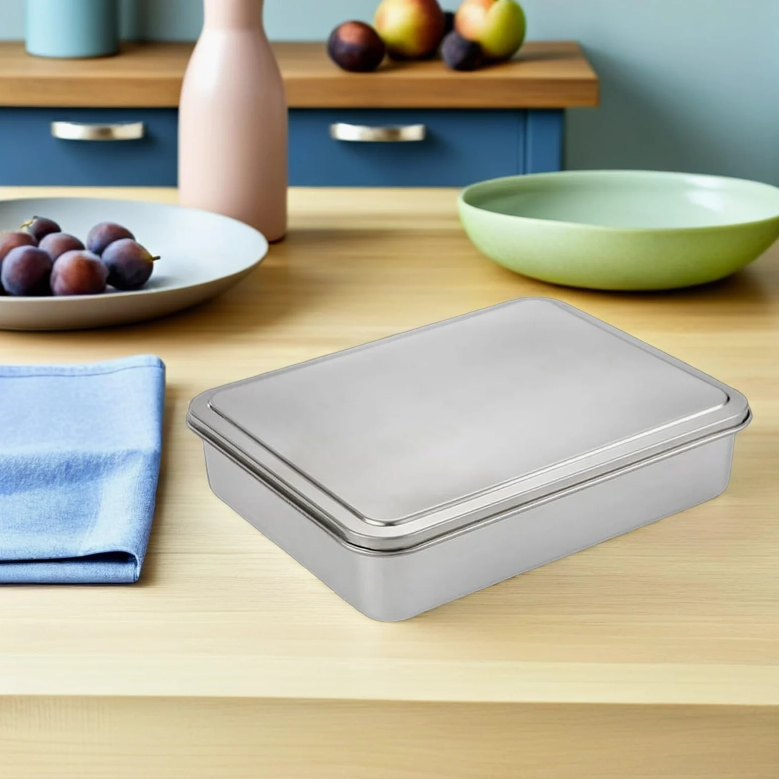 Molde para Pasteles Rectangular de Acero Inoxidable con Tapa Antiadherente Tamaño 335X285X6 CM Adecuado para Hornear Tiramisú y Conservar Postres Molde de Repostería