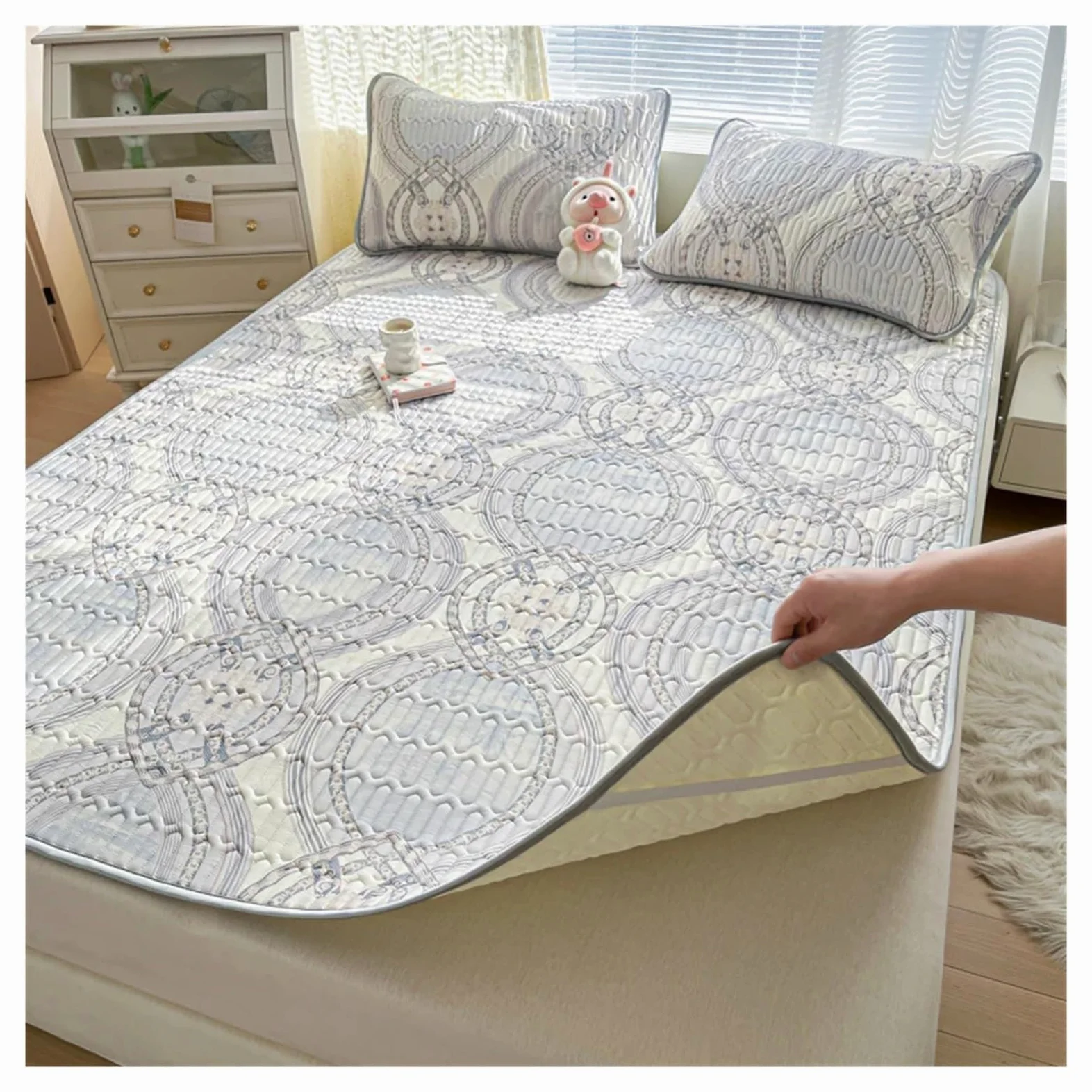 Estera de enfriamiento Gruesa látex for Verano, Almohadilla colchón Seda sensación Fresca, Hielo Suave y Transpirable for Juego sábanas(Khaki3,100x200cm 2 pcs Set)