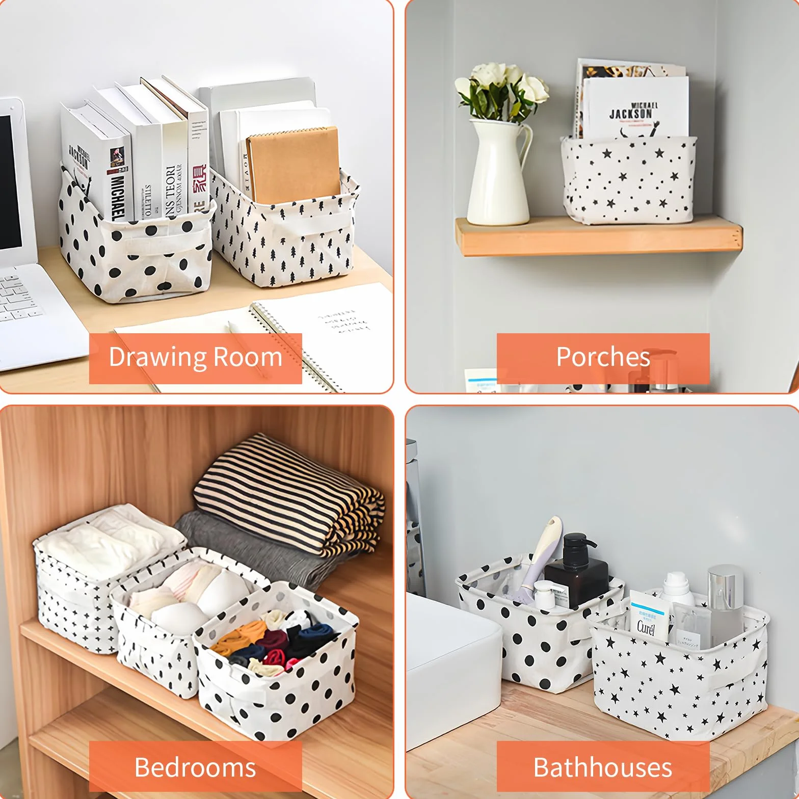 Cestas de Almacenamiento de Tela, Juego de 4 Caja de Almacenaje, Pequeñas Cestas Cuadradas Plegables de Lona para Almacenamiento, Cestos de Baño y Organización del Hogar, 20x16x14 cm