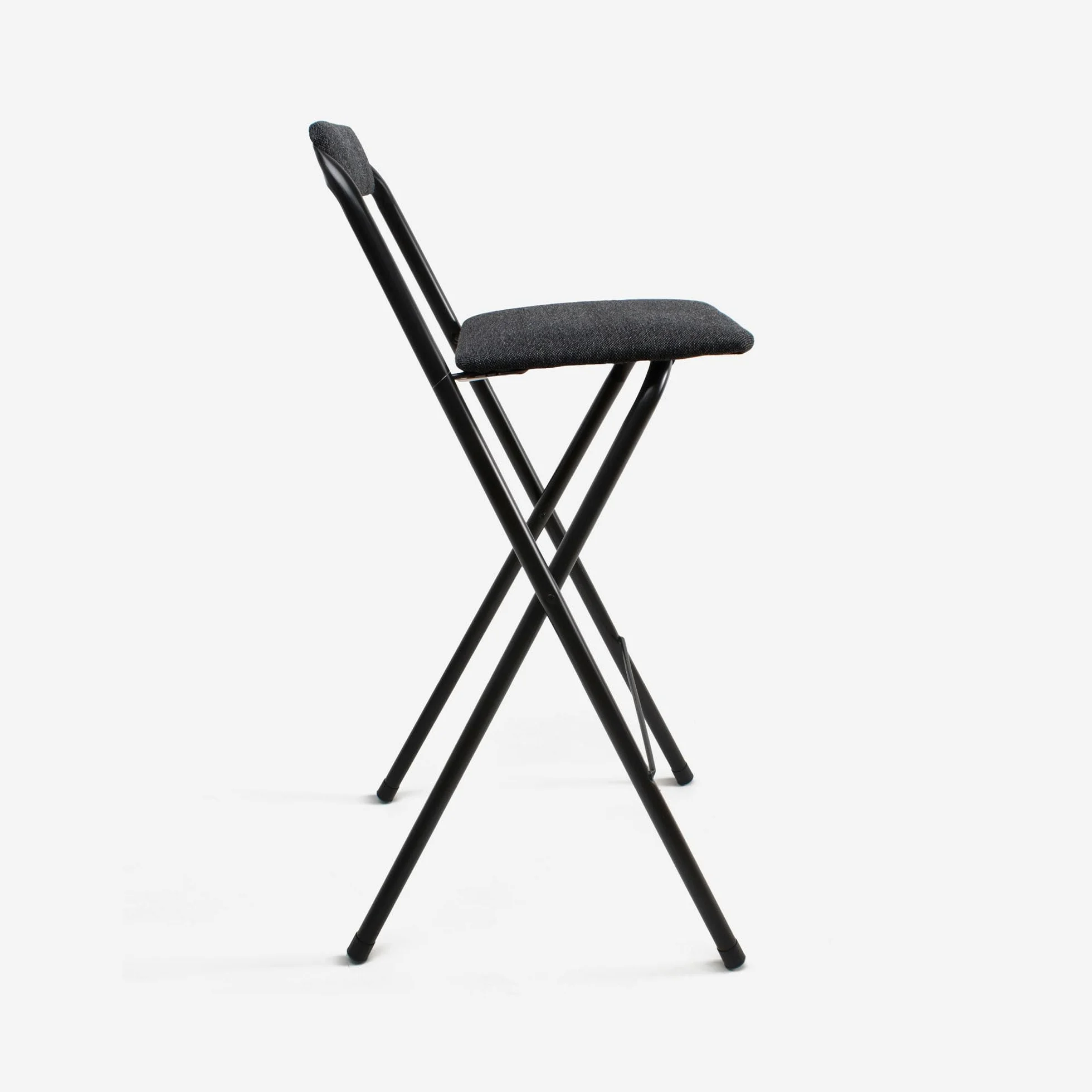 Taburete Alto con Respaldo Plegable de Metal y Madera - Pack de 1, 2 y 4 Unidades - Poliéster Negro