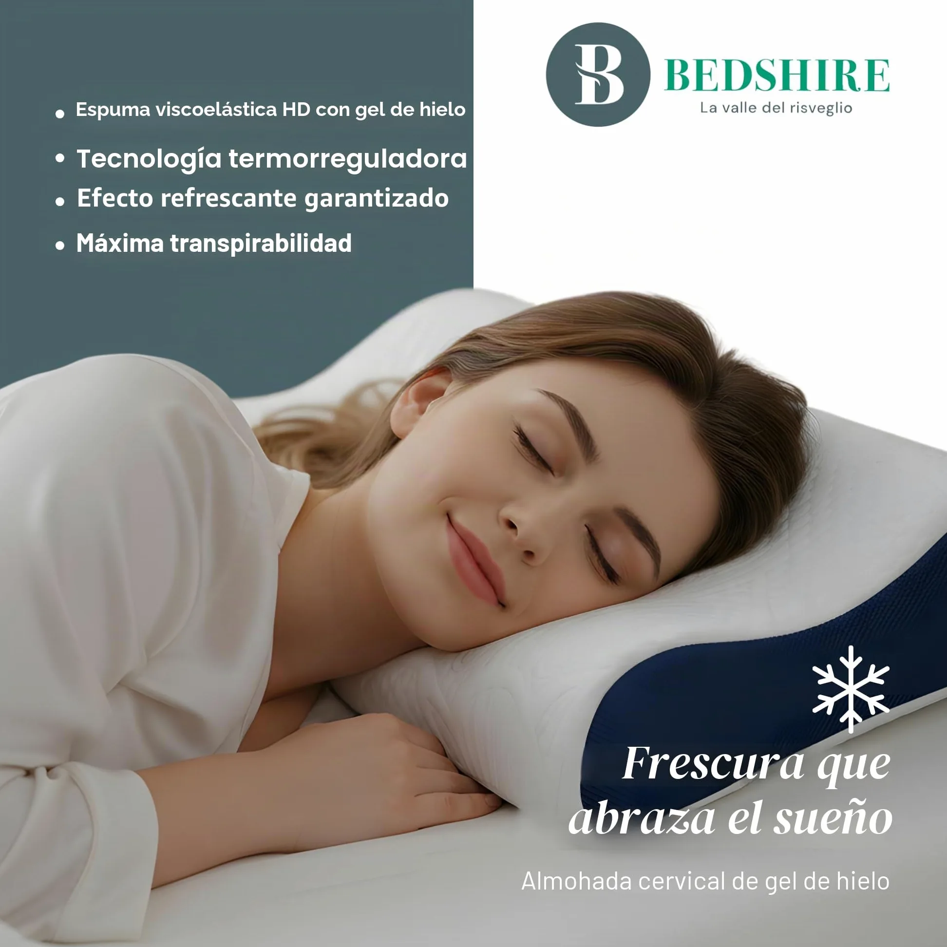 Bedshire Pillow - Almohada cervical, almohada ortopédica para cuello, de espuma viscoelástica HD, funda de algodón desenfundable con gel termorregulador y lados transpirables, 13 cm de altura