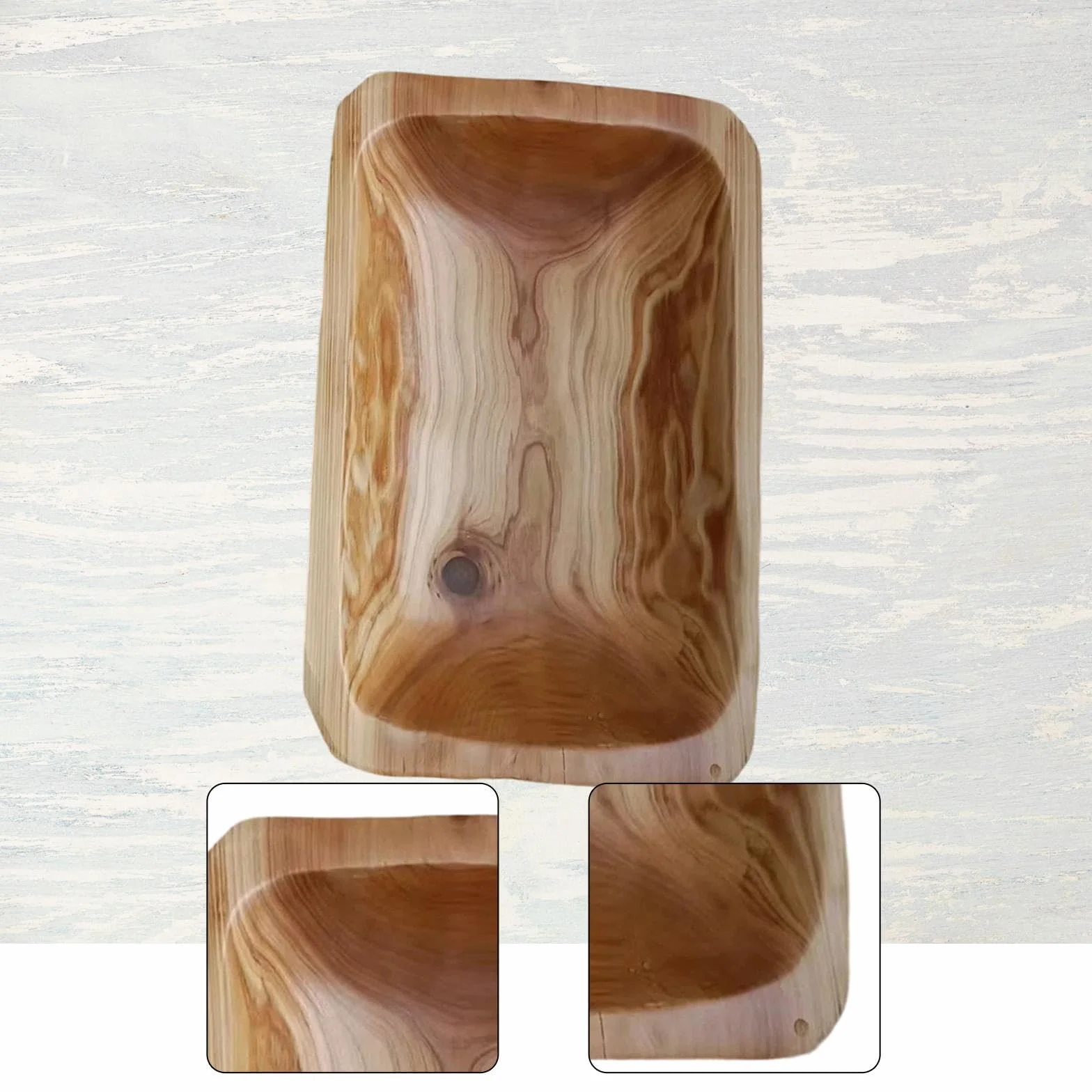 Bol de Ensalada de Madera Maciza, Fuente Rectangular para Servir, Bandeja de Fruta, Bandeja de Aperitivos, Plato de Postre, Hecho a Mano, Madera Natur, Style D, Individual