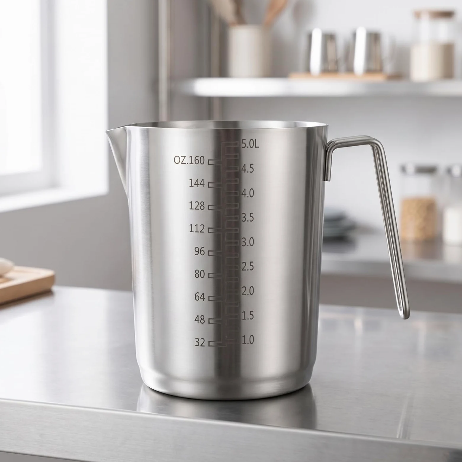 MagiDeal Jarra Medidora de Cocina Vaso Medidor Taza Medidora Jarra con Graduaciones de Fácil Lectura Acero Inoxidable Resistente y Moldeado Adecuada para, 5L