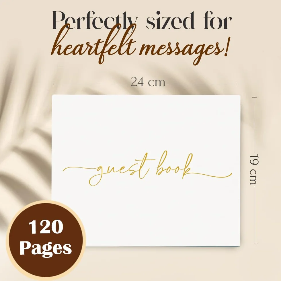 Plantvibes Libro de visitas premium para bodas – 120 páginas de papel premium, papel grueso, no traspasa, estilo vintage, con título dorado - ideal para bodas, aniversarios, cumpleaños (blanco)