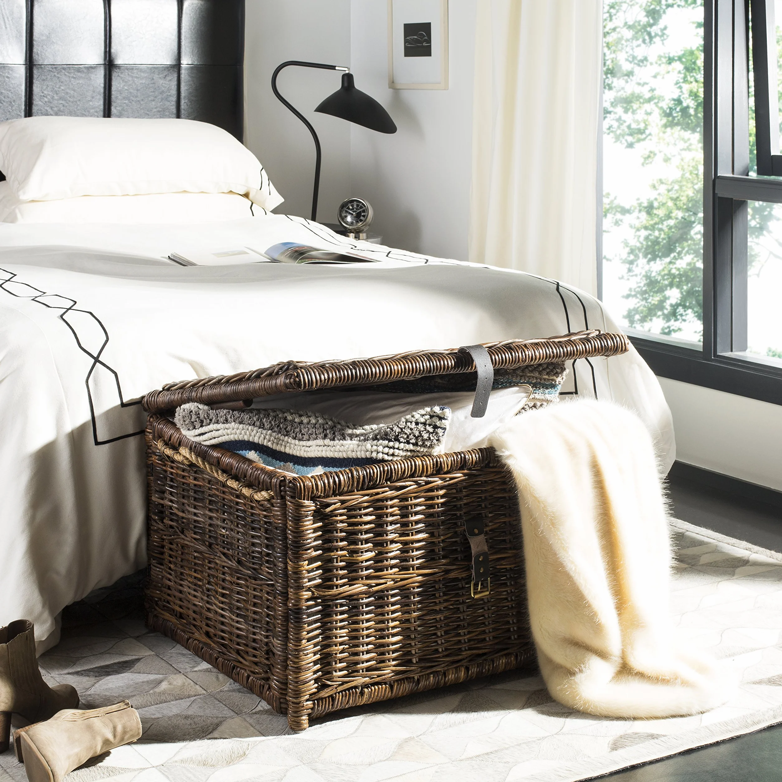 happimess HPM9001B Caden Baúl Almacenaje Mimbre 76 cm para casa, dormitorio, sala de estar, pasillo, Marrón