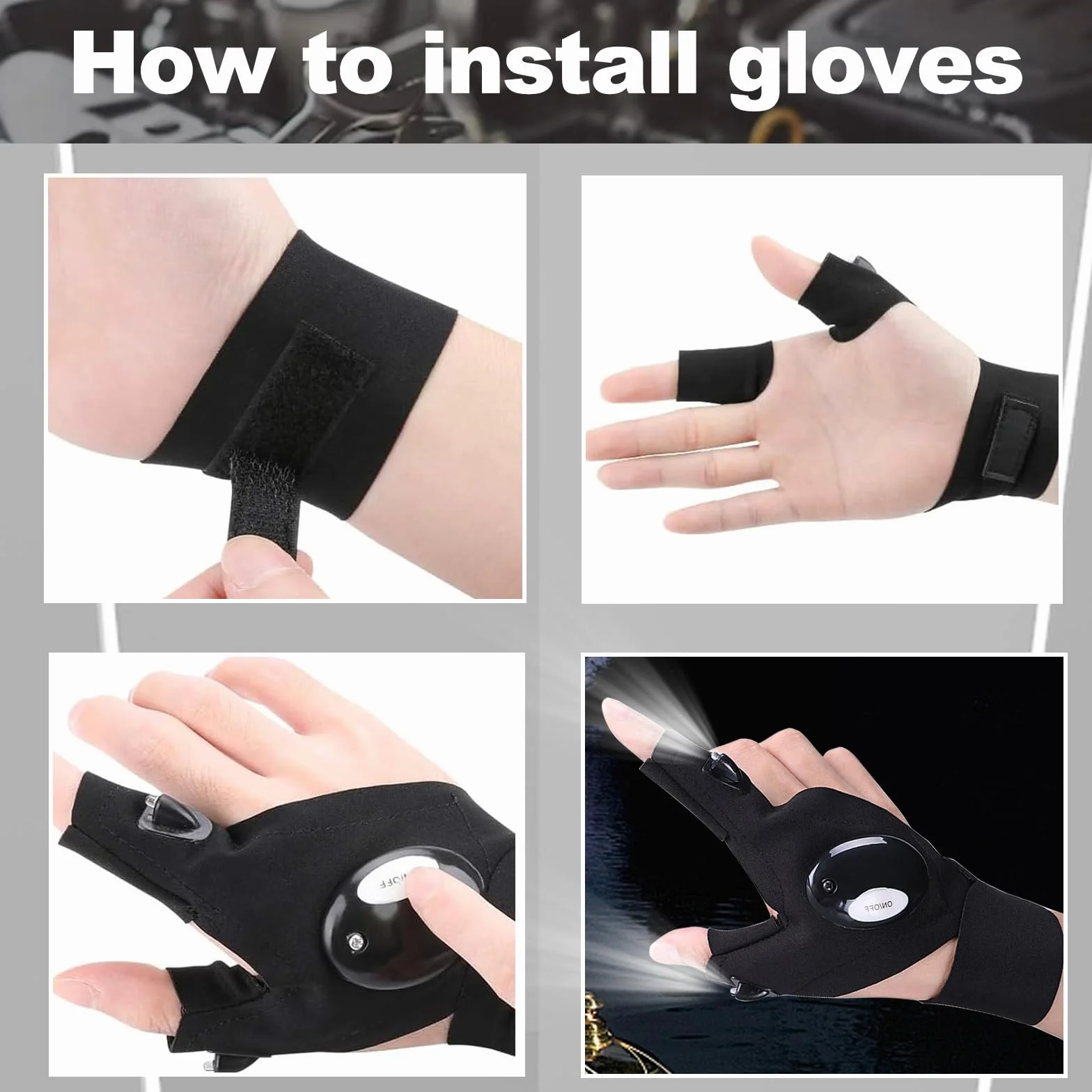 ZUOQIANG Guantes LED Hombre Multiusos Pesca Negro