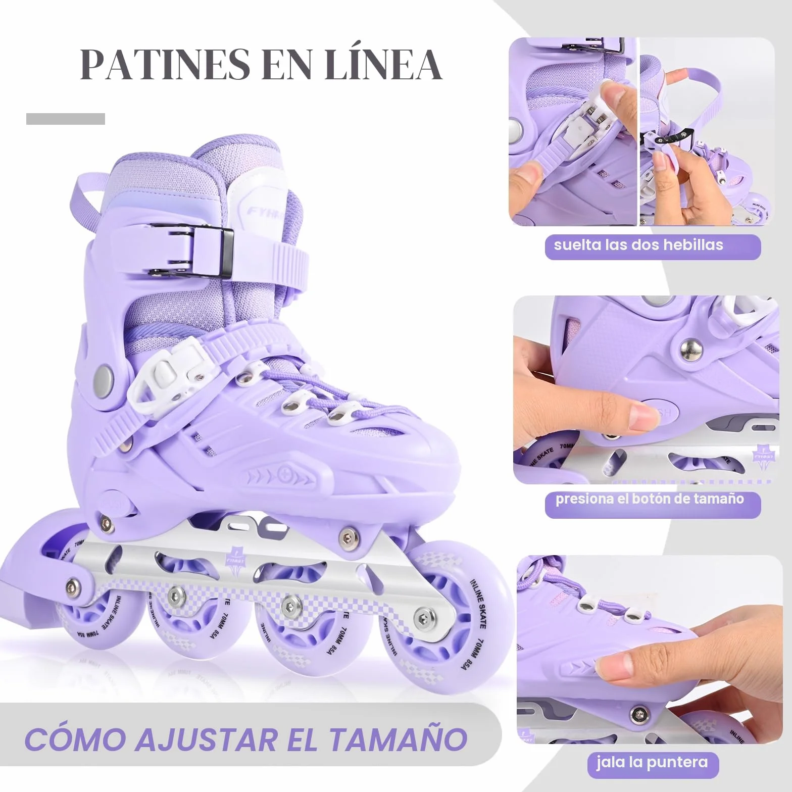 Patines en Linea para Niñas Tamaños Ajustables Marco de Aluminio Estable Zapato a Prueba de Golpes Patines de Ruedas Interior y Exterior