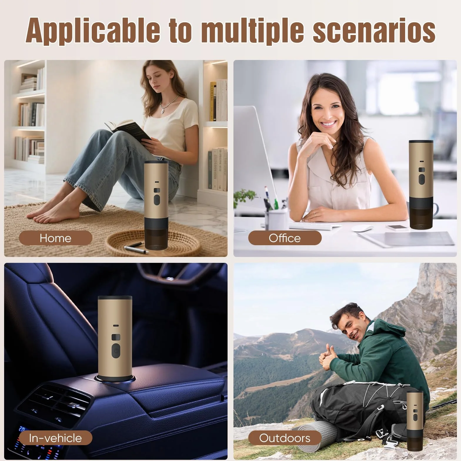Cafetera 3 en 1, portátil, 72 W, cafetera portátil, 12 V, cafetera de espresso, recargable, USB, cafetera de cápsulas, recipiente de agua, 90 ml, para oficina, camping, coche, viaje (naranja)