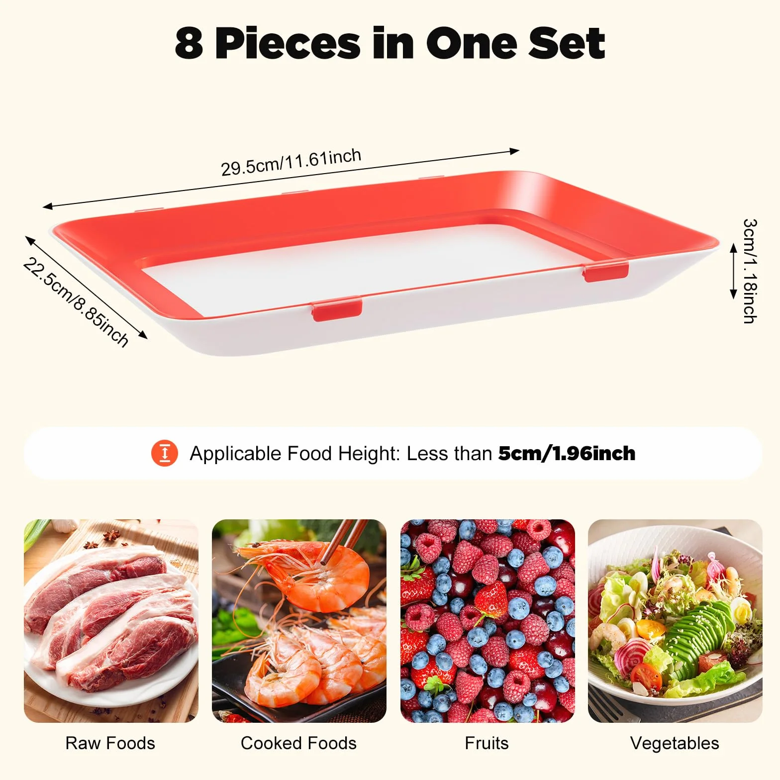 8 bandejas de polipropileno para conservación de alimentos, apilables, conservación de alimentos con lámina transparente, para familias, cocinas, camping, fiestas, restaurantes, hoteles