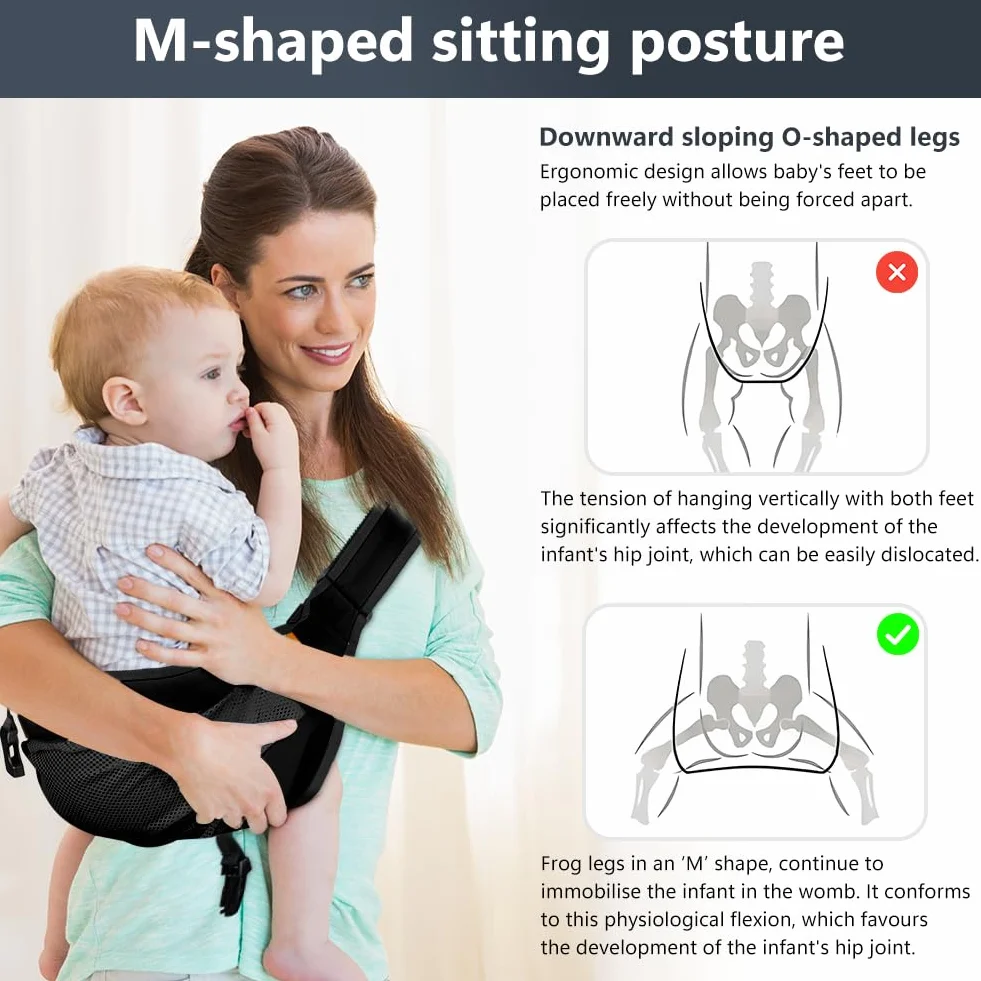 AOOWU Portabebés Ergonómico Transpirable 6-36 Meses 25kg Ajustable Multifuncional Negro