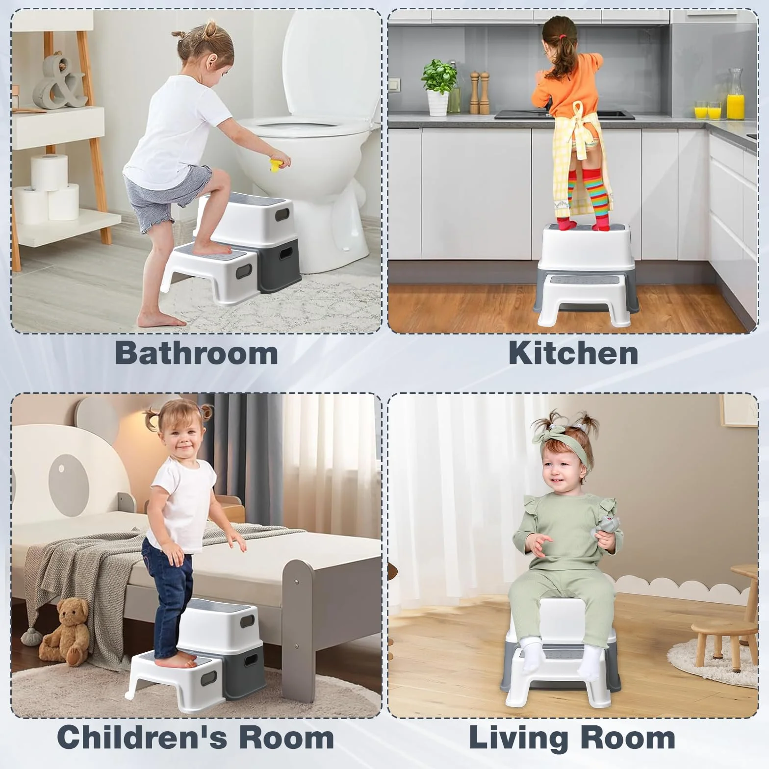 UCAMP Taburete Infantil 2 Peldaños Antideslizante para Baño y Lavabo