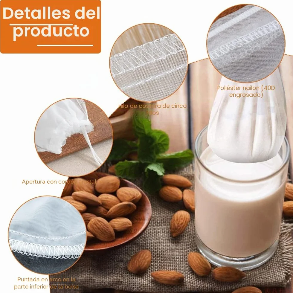 2 Piezas Tamiz Bolsas de Leche de Nuez, Colador de Yogur de Nailon, Filtro de Alimentos, Malla Fina para Queso, Jugo, Leche y Vegetales