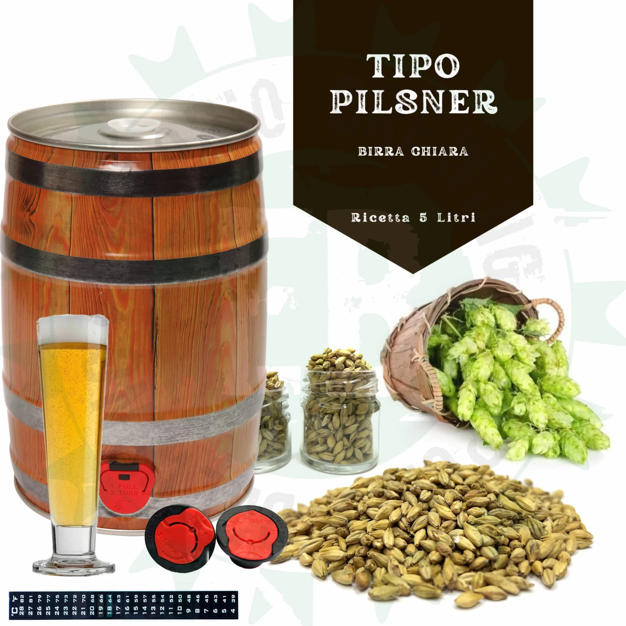 Beer Kit Homebrewers | Kit para hacer cerveza Pilsner | Fast Beer en pocos días | Preparación con malta y lúpulos - Fermentación en barril - Materiales Made in Italy