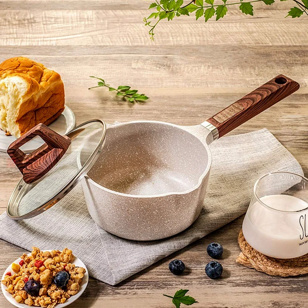 Cazos Cacerola para leche Cacerola antiadherente de aleación de aluminio Tapa de vidrio Olla para sopa Cacerola antiadherente Cacerola para salsa con tapa de vidrio (Blanco) Cacerola para leche/cacero
