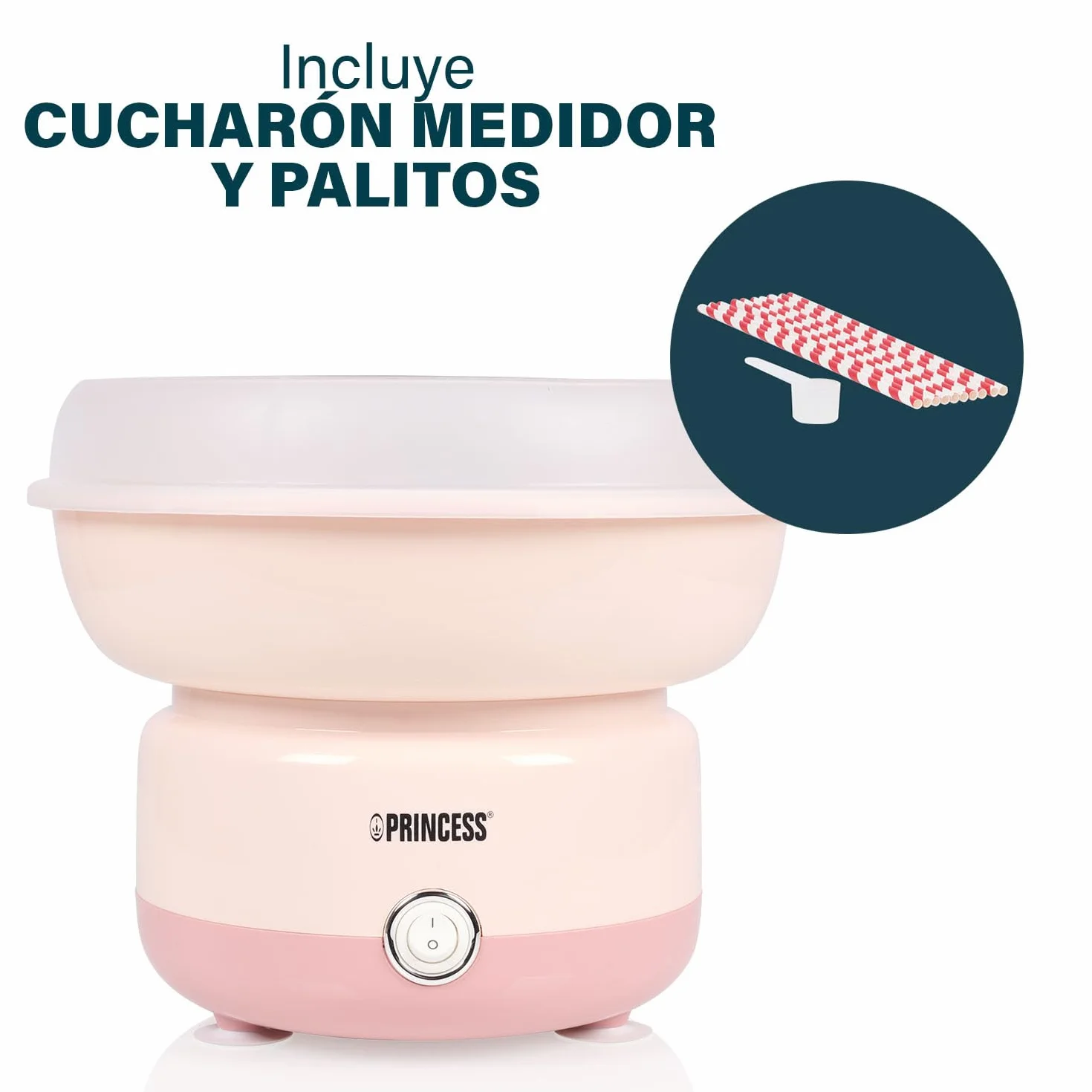Princess Máquina de Algodón de Azúcar, 500W, Diseño Compacto, Piezas Aptas para Lavavajillas, Incluye Palitos y Cuchara Medidora, BPA-Free, Pies Antideslizantes, Fácil de Usar, 292990