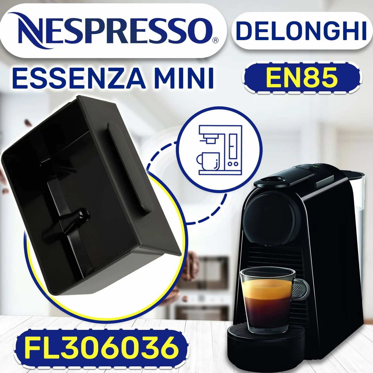 Interna Bandeja para Goteo de Cafetera Capsulas con Código Original FL306036 para DeLonghi para Nespresso Essenza Mini EN85 - Garantía de 10 Años - MONTERAL