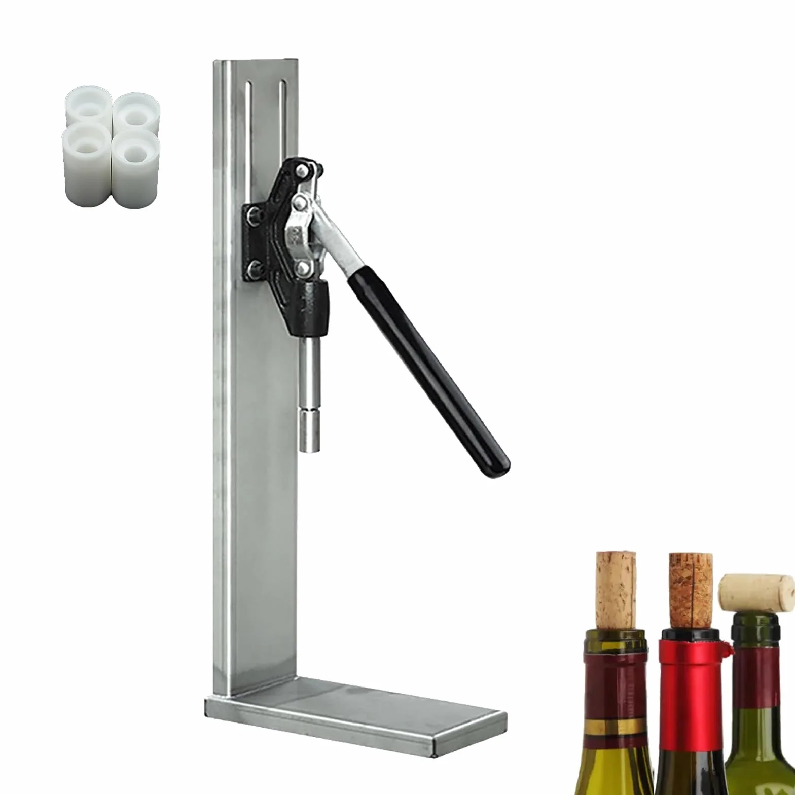 Encorchadora Manual para Botellas de Vino, Corcho a presión de Acero Inoxidable, Herramienta para Insertar Tapones, 4 Cabezales Pom, 300 Botellas/h, para corchos de 20-22 mm