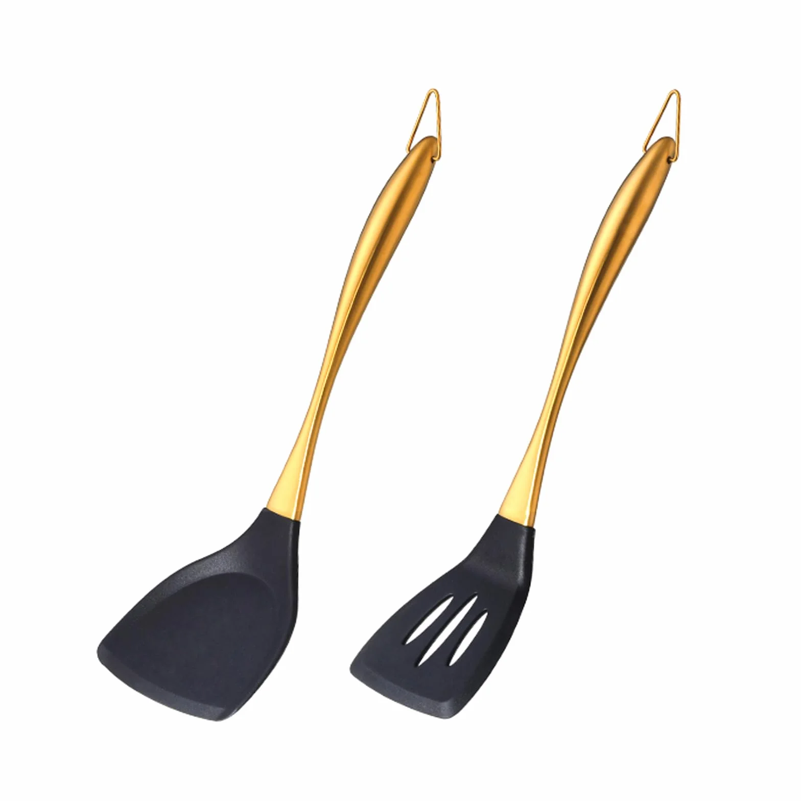 TEHAHA - Paquete de 2 espátulas de silicona, espátula de silicona de grado alimenticio y ranurada, espátula de silicona resistente al calor con mango de acero inoxidable, utensilios de cocina