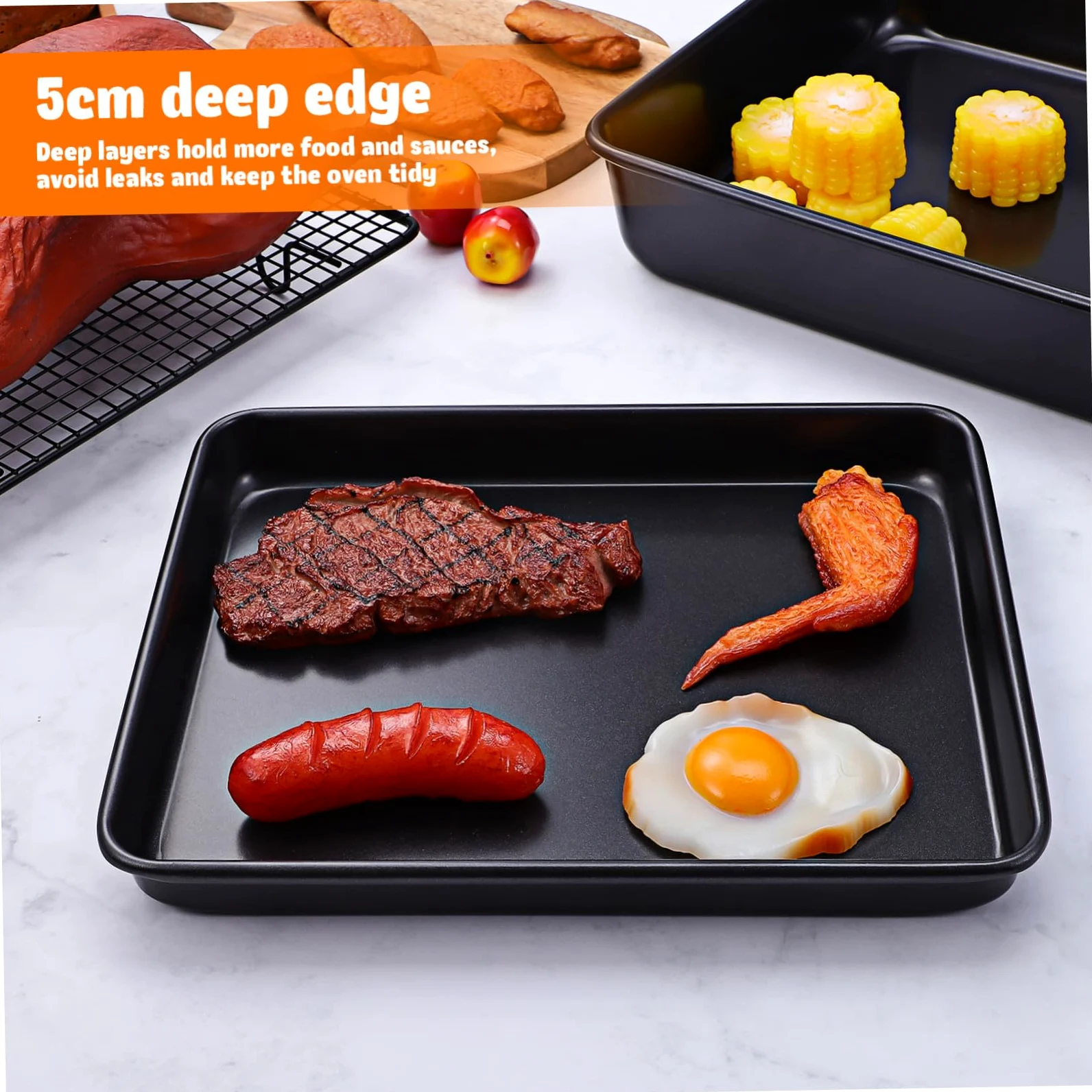 ERINGOGO Bandejas para Hornear Horno Tostador Antiadherentes Acero Inoxidable 13 y 11 Negras Kit Multifuncional Cocina Pan Pasteles 2 Piezas