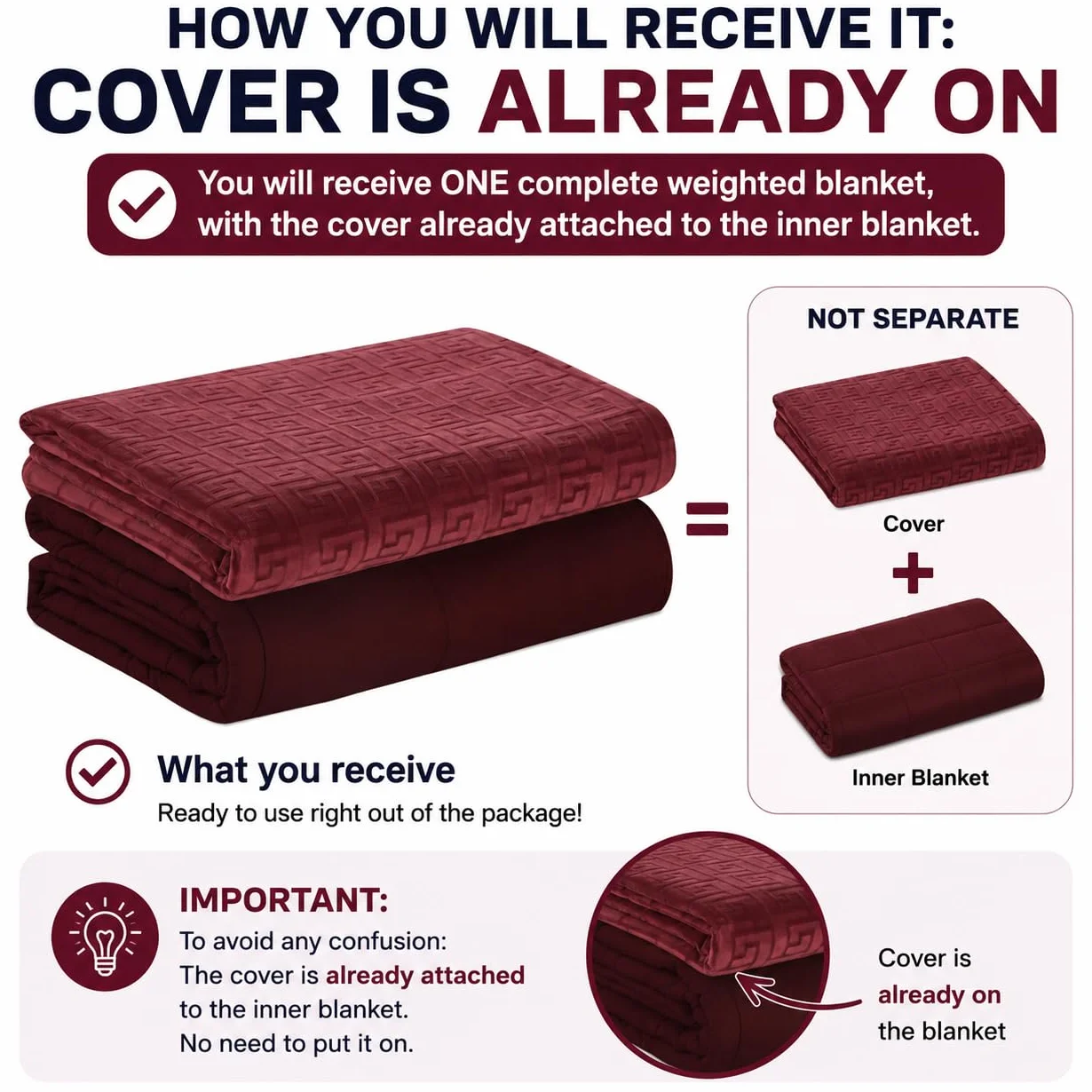 DREAMLANDING Manta con Peso de Gravedad con Funda Sustituible, Manta con Peso con Relleno de Perlas de Vidrio para Adultos, Manta Pesada para Ansiedad (Burgundy, 150 * 200 cm, 6,8 kg)